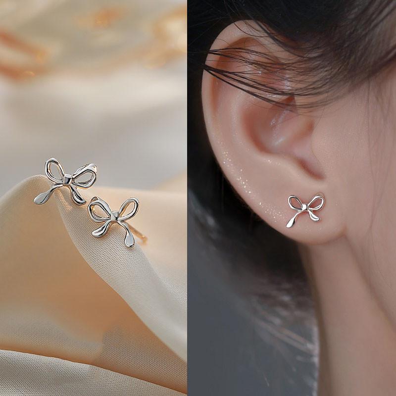 Boucles d'oreilles clous cœur nœud pour femmes Élégantes Boucles d'oreilles en cristal Accessoires de piercing Bijoux