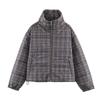 Womens Oversized Plaid Cotton Puffer Jacket With Stand Collar Zip Front 2026 Winter Casual Streetwear