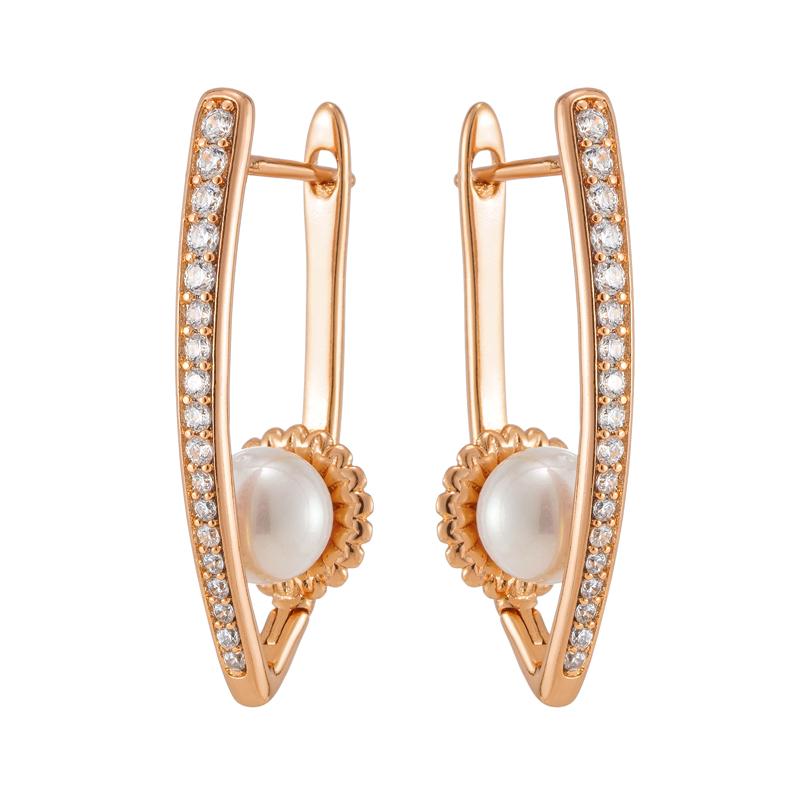 Luxury Long V Shape Pearl Drop Earrings For Women Trendy Rose Gold Color Fine Wedding Easy Matching Daily Jewelry