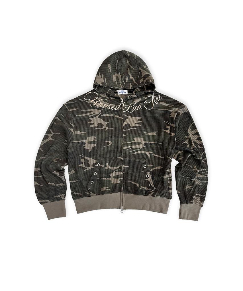 UNUSEDLAB Camo Embroidered Zip-Up Hoodie [Khaki]