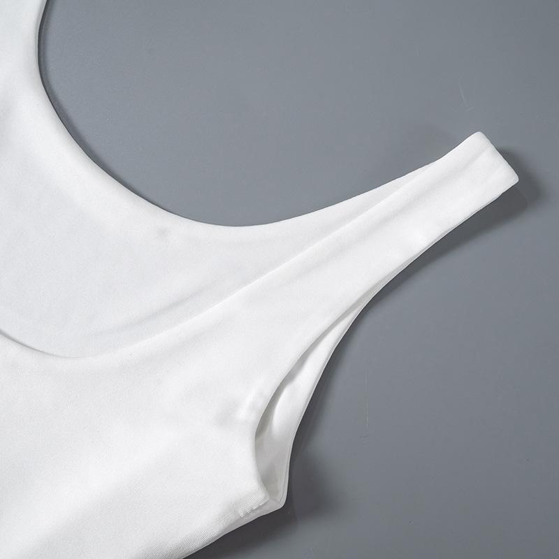 Flower Bud Embroidery Wooden Ear Edge Bra Sling Top Summer Women's Sexy Solid Color Elastic Slim Fit Sleeveless Casual Tank