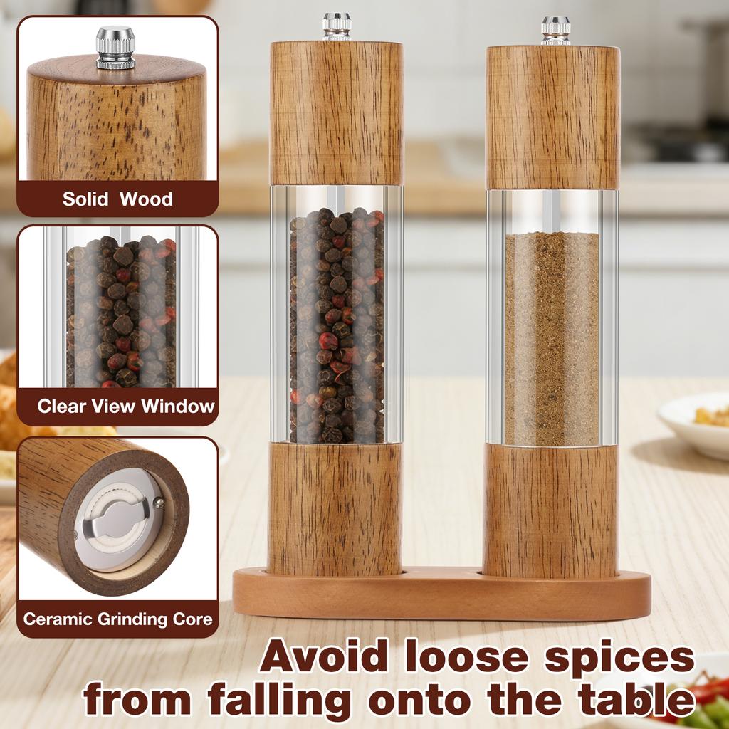 Wooden Salt and Pepper Grinder Set Multiple Manual Spice Grinder Adjustable Coarseness Kitchen Refillable Salt and Pepper Mills