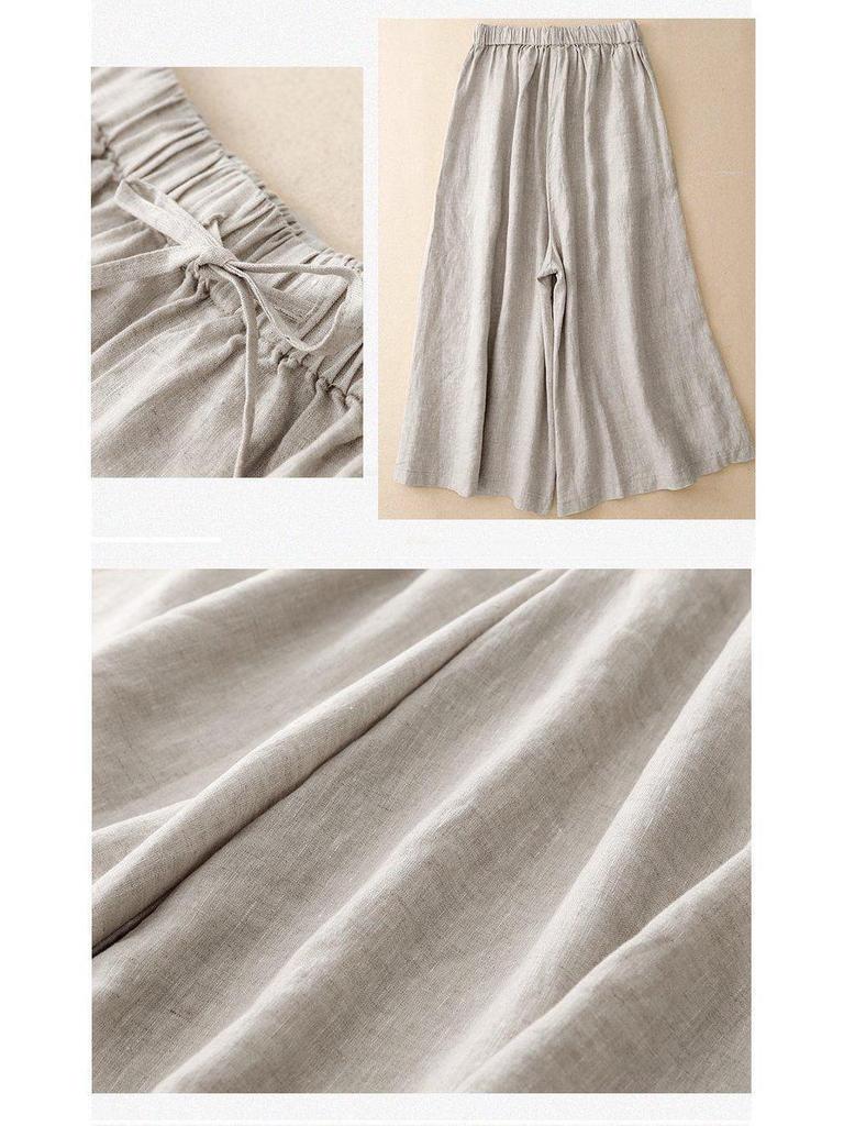 Cotton Linen Wide-Leg Seven-Point Pants for Women, Plus Size, Casual New 2025 Straight-Leg Culottes