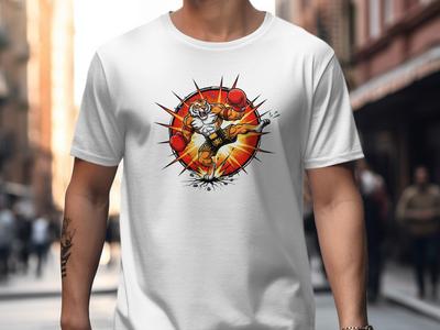 Muay Thai Tiger T-Shirt: Cartoon Fighter Graphic Tee