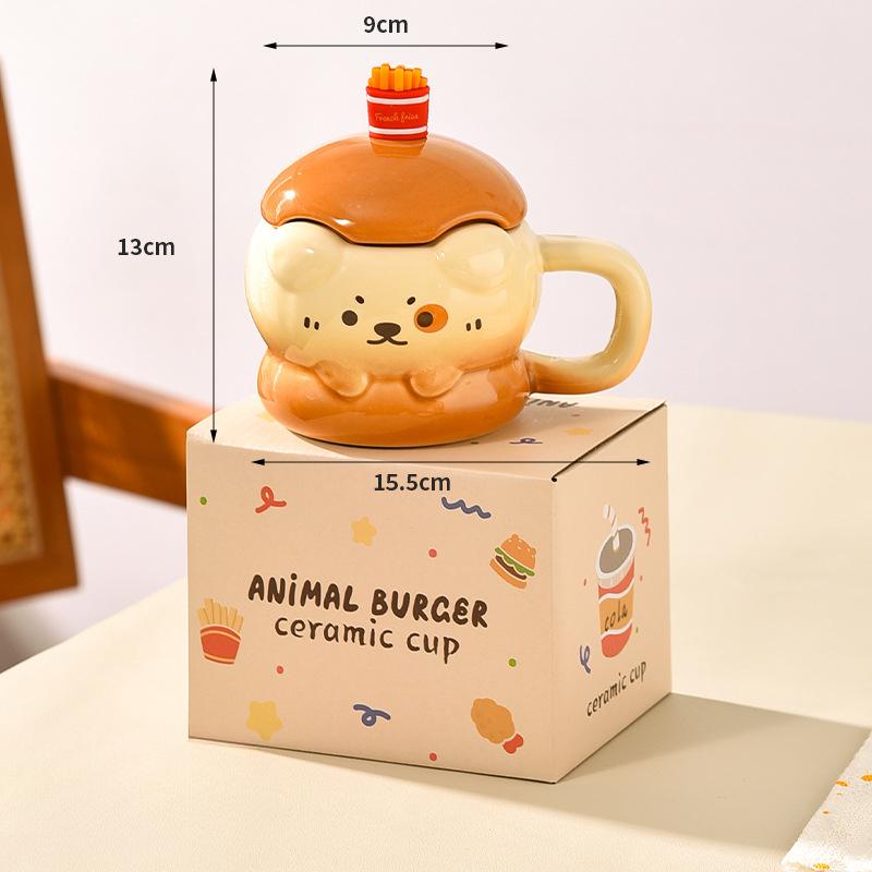 Hamburger Tasse Pommes Frites Mischlöffel Niedliche Tasse Lustige Tasse Personalisierte Kreative Keramiktasse Studenten Seltsame Wassertasse 400ml
