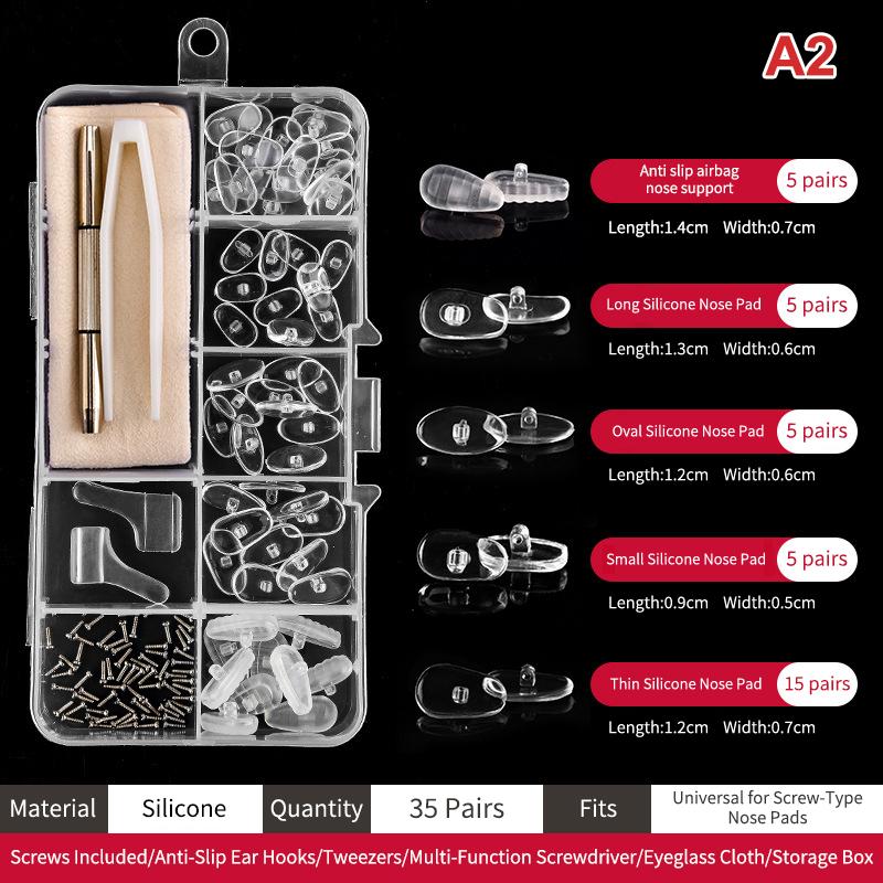 

1Set Eyeglasses Nose Pads With Screwdriver Soft Silicone Air Chamber Glasses Anti-Slip Nose Pad Screw Replacement Repair Tools A2