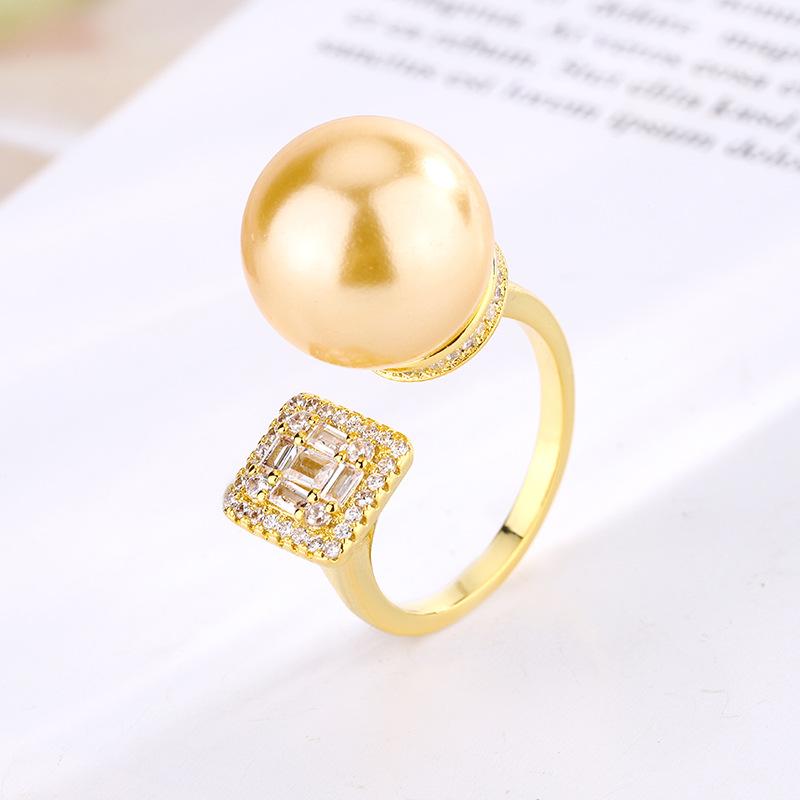 Jewelry Copper Platinum Plated Pearl Adjustable Ring Women 14Mm