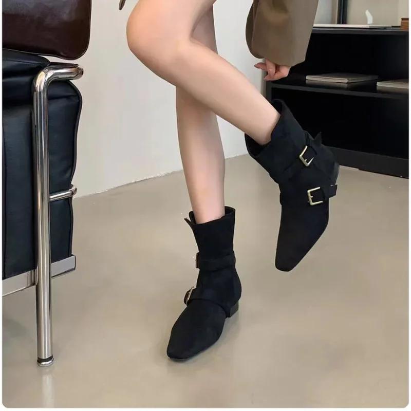 Pointed Toe Chunky Woman Ankle Boots Suede Fashion Designer Walking Shoes Women  Trend Winter Eleglant Dress Mujer Zapatos