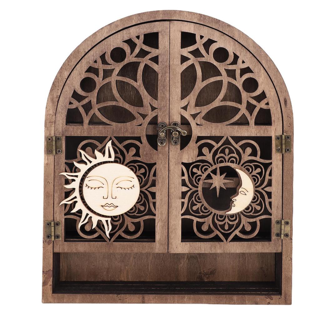 Sun Moon Wall Hanging Crystal Holder Multi Use Wooden Wall Crystal Display Shelf for Collectibles Nail Polish Essential Oils