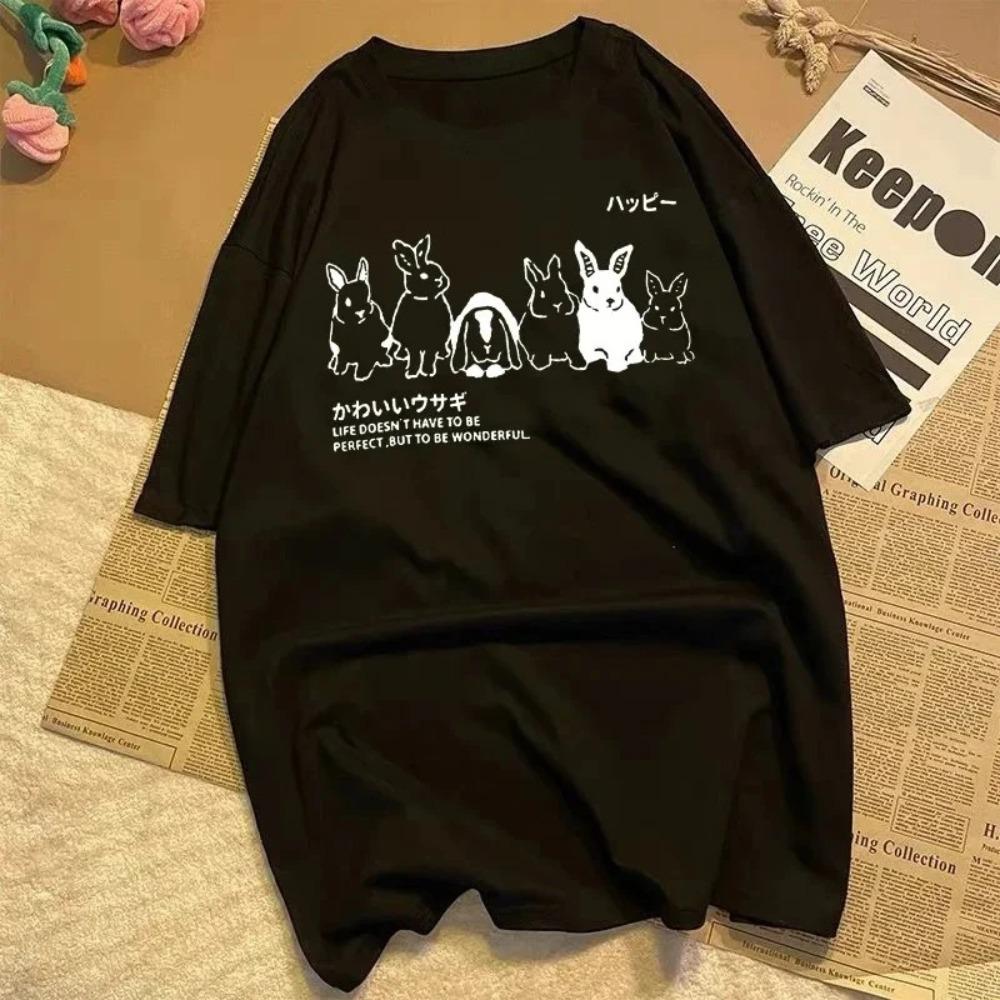 

Japanese Cute Rabbit Pattern Women Summer Short Sleeve Shirt Summer CasualStreetwear Lady Clothes T Shirt Women S
