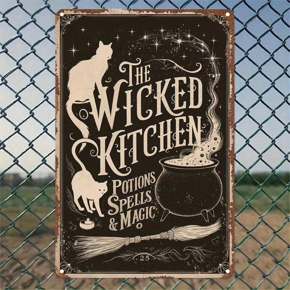 

Vintage Metal Tin Sign Kitchen Witch Decor Halloween Wall Art Iron Painting