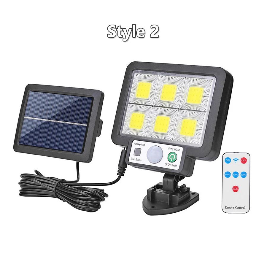 COB LED solární světlo Venkovní PIR pohybové čidlo solární s dálkovým ovládáním IP65 Vodotěsné 3 režimy nástěnné nouzové pouliční osvětlení