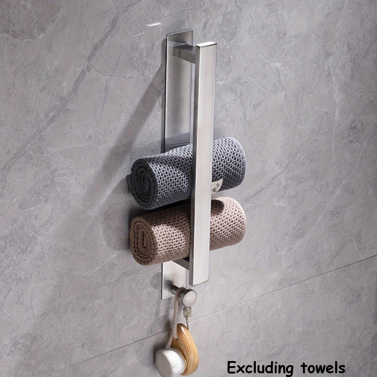 1pc Space-Saving Towel Bar With Hooks - No-Drill, Wall-Mounted Bathroom Towel Rack For Guests серебряный