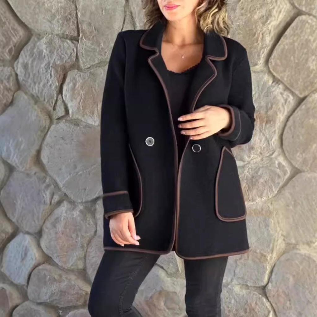2024 Herbst/Winter Europäische & Amerikanische Damenmode Doppelseitiger Wollmantel mit Anzugkragen