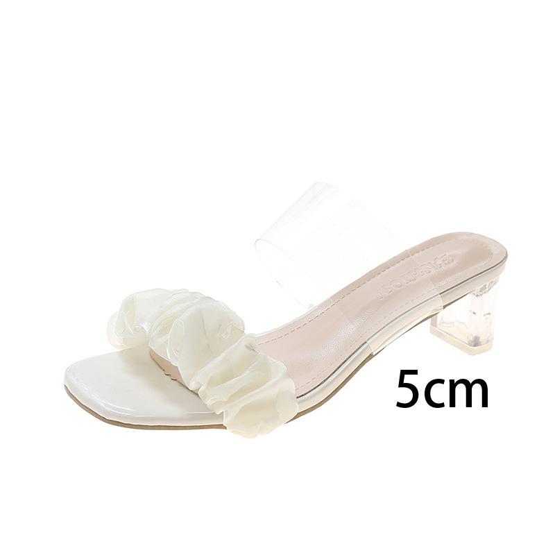 Mules d'été à clip pour femmes, à talons hauts et épais, décontractées, à bout carré, plissées, d'extérieur, à talons en cristal, sandales 5cm 7cm 9cm 34-42