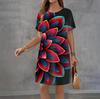 Modisches 3D-Druck Sommerkleid Locker Lässig Kurzarm Rundhals Minikleid