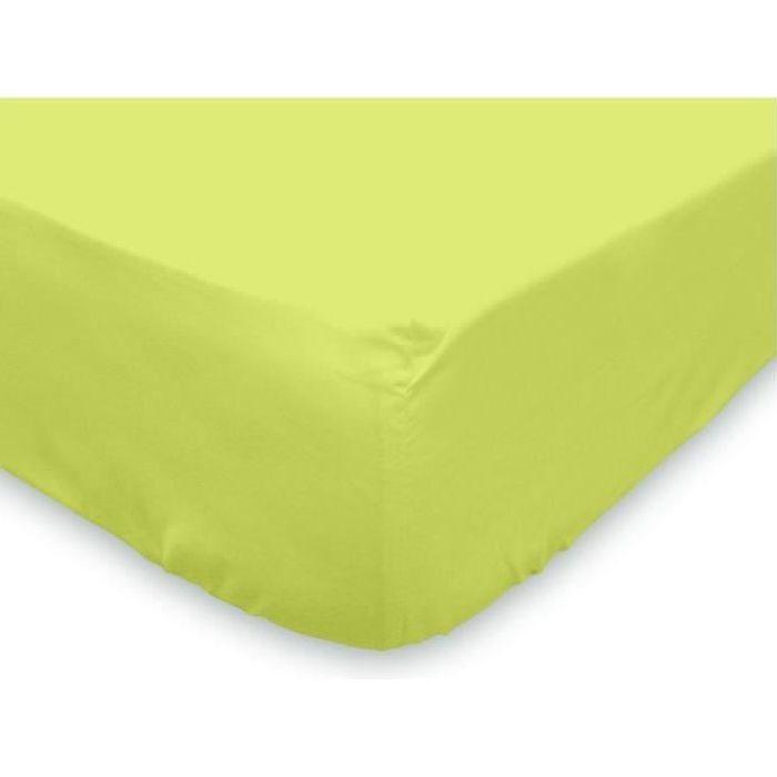 Drap housse - Coton - 140x190 cm - Vert anis - Bonnets 25 cm - Lavable 60°C