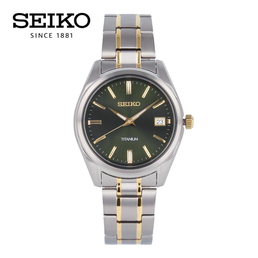 SEIKO SUR377P1 SUR377P Essentials Collection Classic Date Titanium Green Gold Silver Wrist Watch For Men