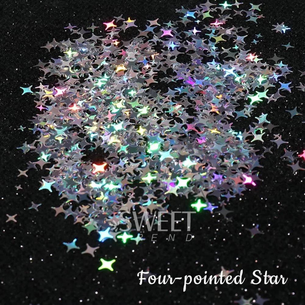 Holographic Star Shaped Nail Patch Laser Silver Four Corner Star Nail Glitter Laser Flash Shiny Film Nail Decoration