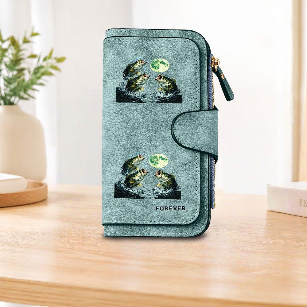Lightning Moonlight Fish Long Zipper Wallet, Large Capacity Card Holder, Unisex Clutch Bag, Fashionable Zipper Coin Purse, Suitable for Daily Use, A
