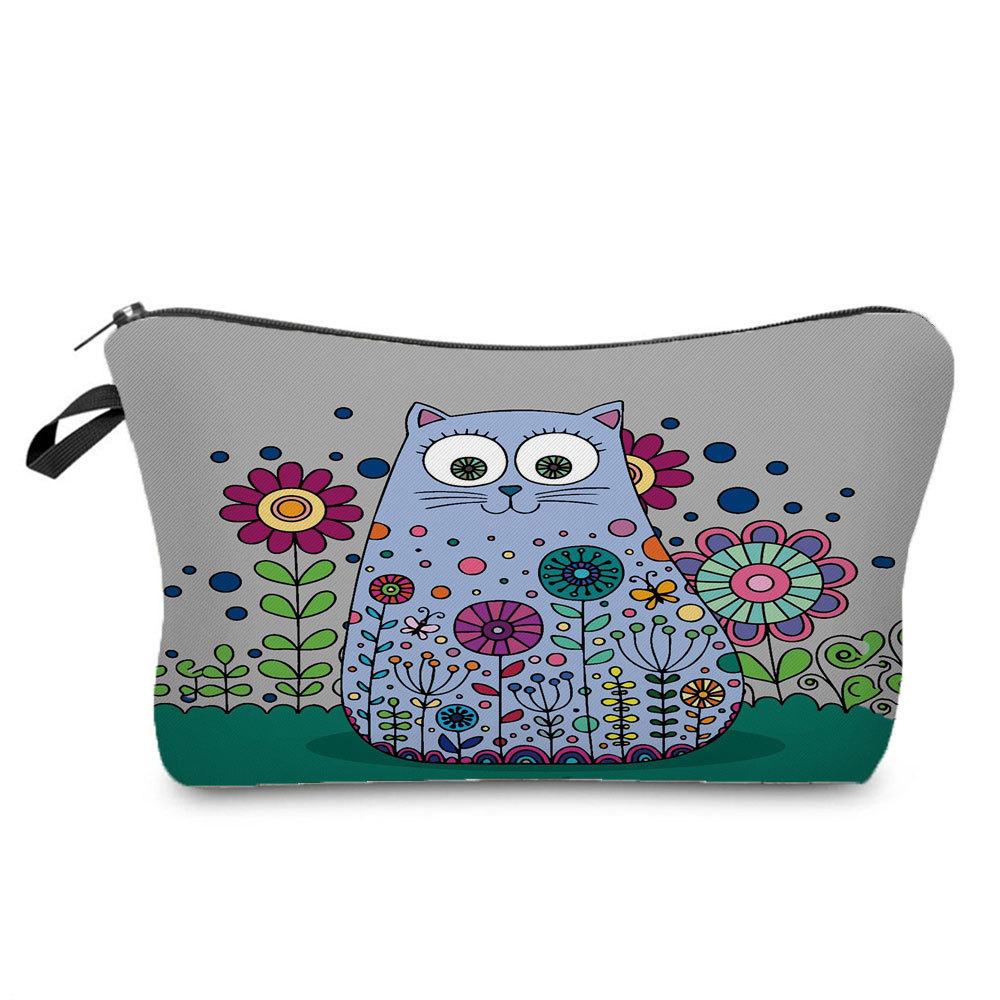 Women Cat Print Cosmetic Bag Toiletries Organize Travel Storage Case 6689