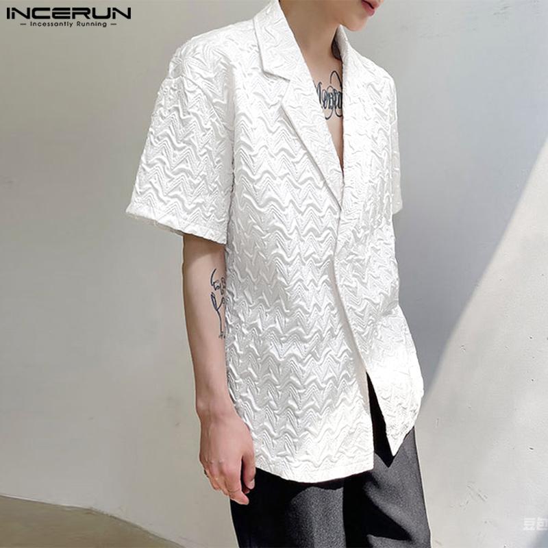INCERUN Cămăși Casual de Vară pentru Bărbați Oversized cu Guler Turn-down, Mânecă Scurtă, Textură cu Nasturi