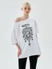 [mardimercredi] OVERSIZED TSHIRT OFF SHOULDER BIJOU WHITE GREY