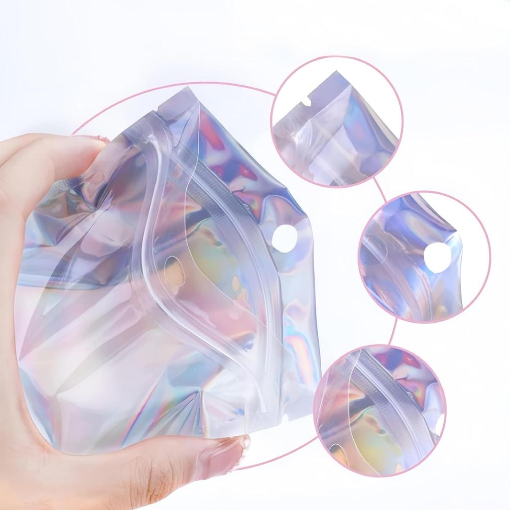 Holographic Sealed Bags 200 Resealable Pieces with Hanging Hole Storage Bags Sealed Closure Bags Candy Bags for Snacks 7.5 * 12cm