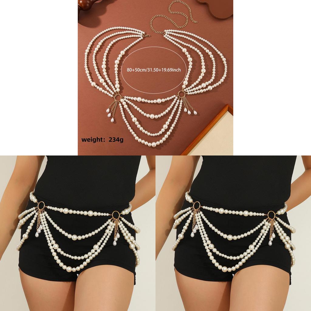 Multilayer Handcrafted Pearl Tassel Waist Chain For Summer Beach Wear