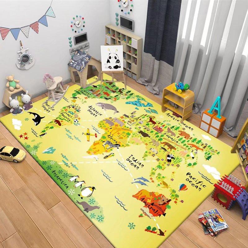 Children's Navigation Map Pattern Carpet Baby Game Crawling Rugs for Living Room Children's Room Decorative Anti Slip Floor Mats