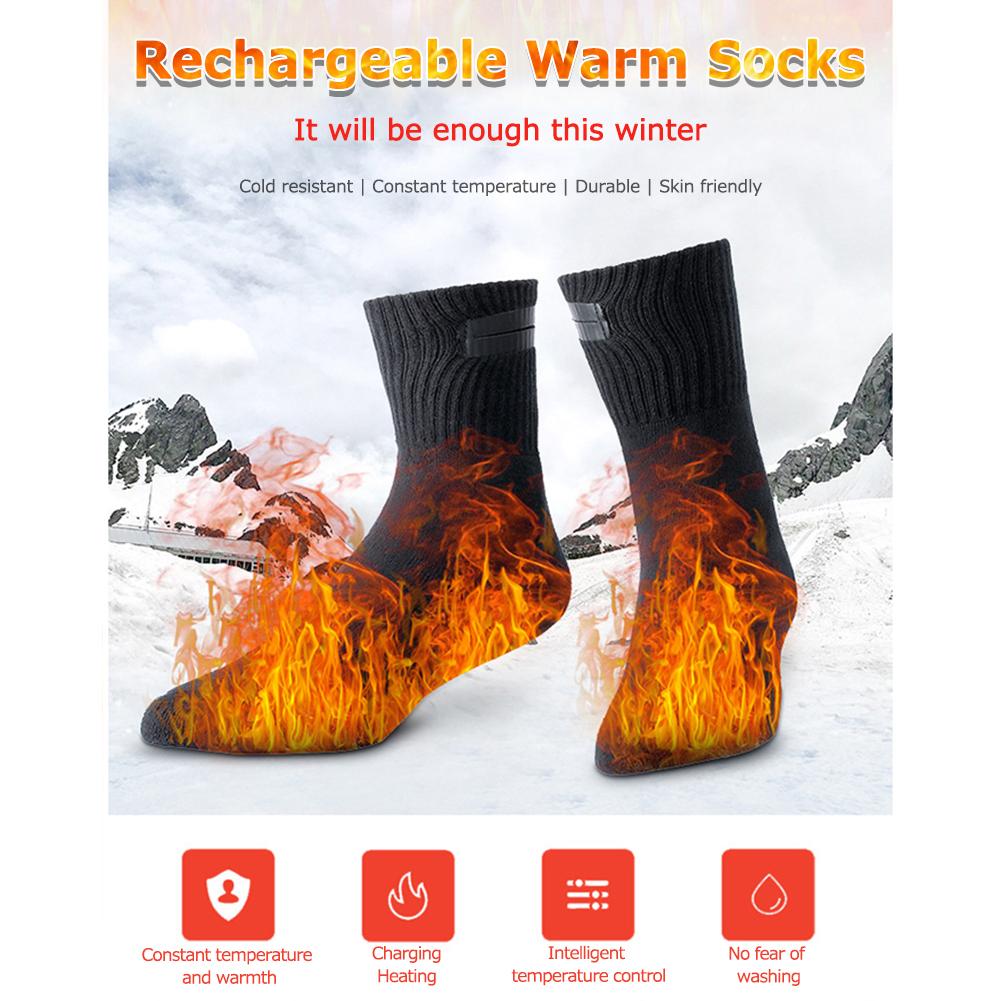 Winter Electric Heated Socks Boot Feet Warmer Rechargable Battery Thermal Heating Socks Outdoor Sports Hiking Cycling Socks