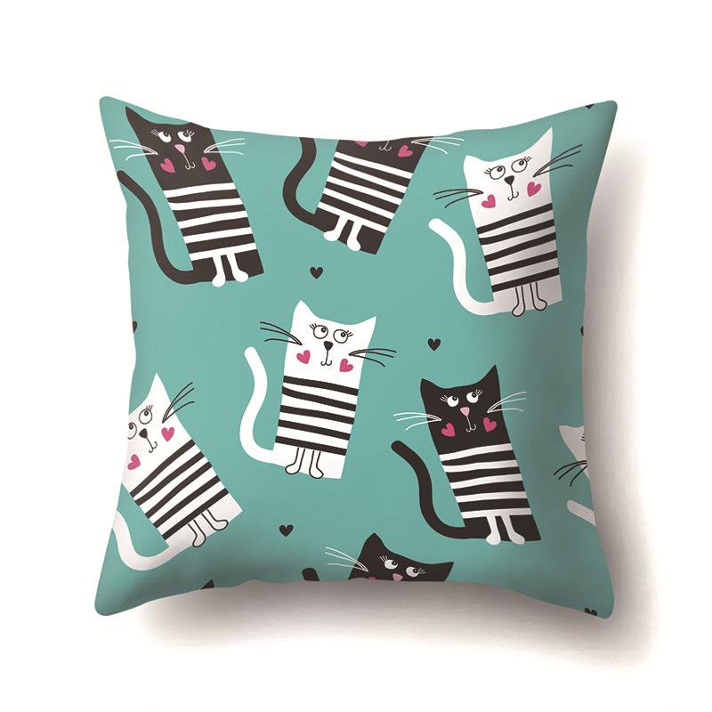 Cat Geometric Cute Single-sided Pillowcase Sofa Office Cushion Cover Living Room Waist Cover Bedroom Back Cover