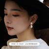 S999 Silver Needle Freshwater Pearl Brushed Earrings