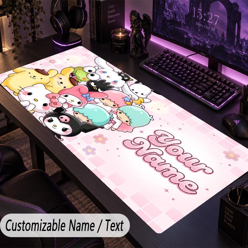 Custom Text Big Mousepad, Extended Desk Pad For Laptop Work GameHello Kitty