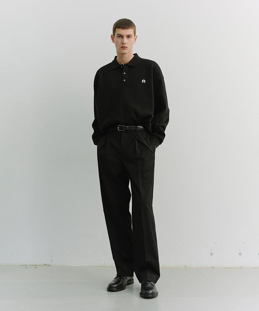 Deonseuteupomaen Leather Logo Collared T-Shirt_Unisex_Udts6A110_Black