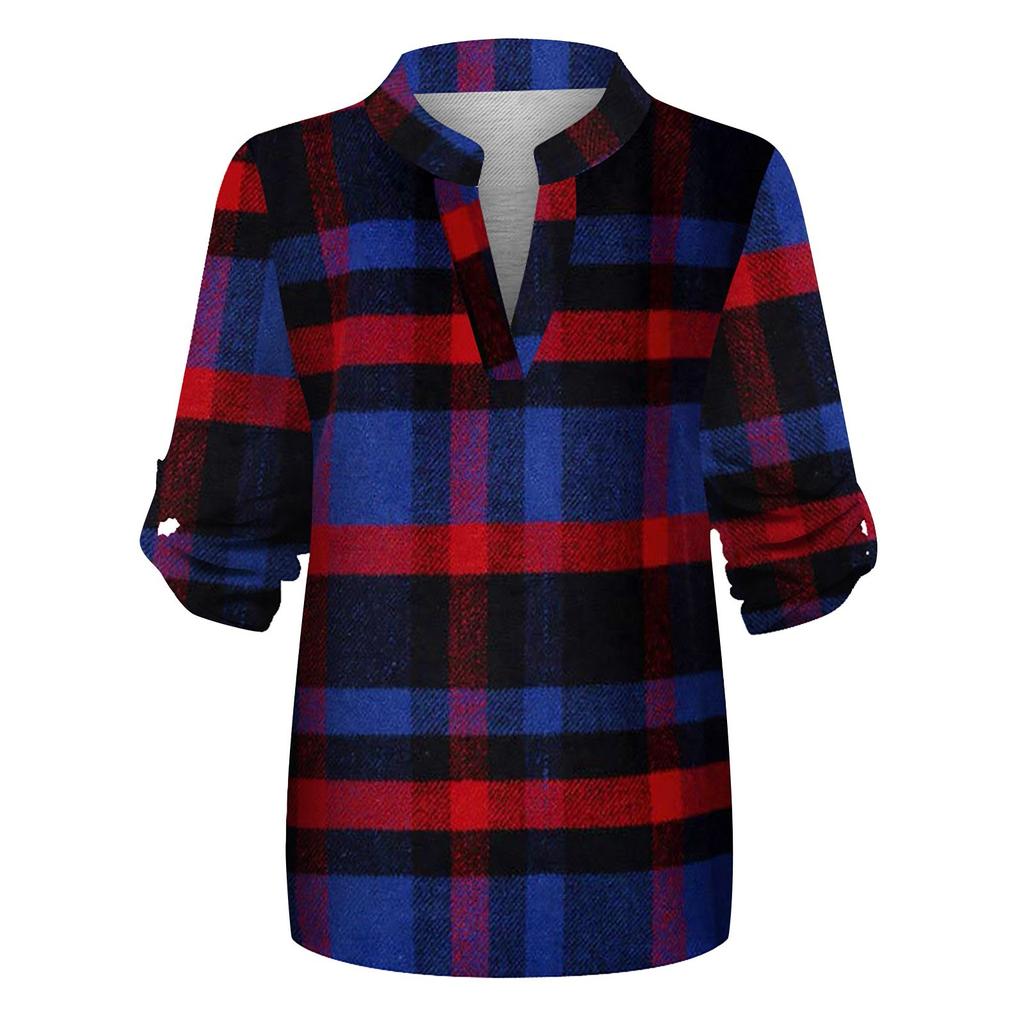 Women Casual Cotton Long Sleeve Plaid Shirt Women's Slim Jacket Shirt Top