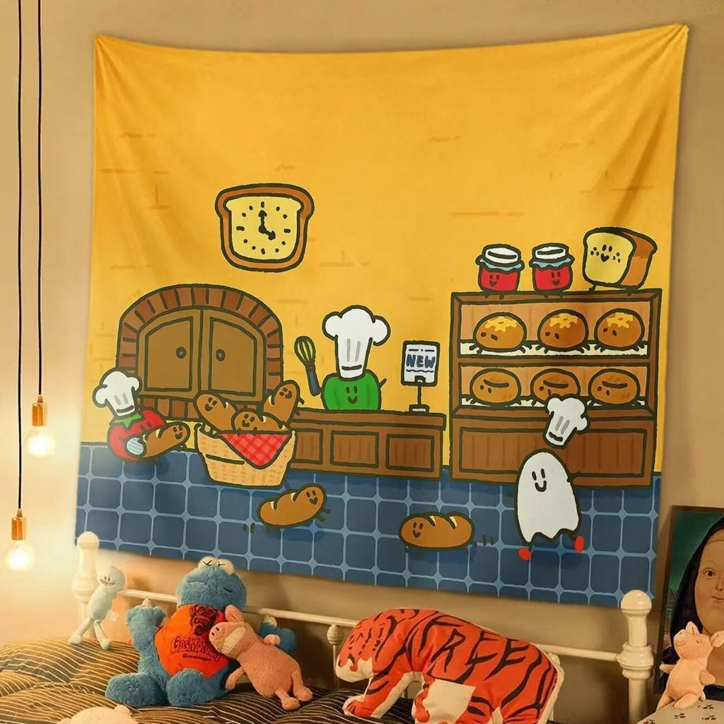 Cartoon Ghost Halloween Wall Tapestry Funny Haunted House Decor Conceal Imperfections Festive Hanging Background for Atmosphere