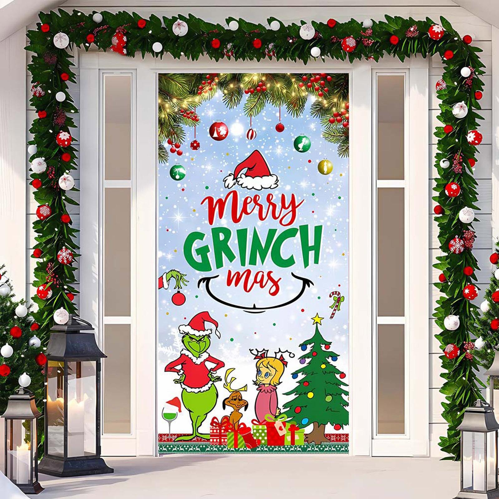 

Рождественский чехол на дверь, декоративное подвесное полотно, зеленый чехол на дверь, рождественская дверная занавеска, новогодний гобелен, чехол на дверь, фон One Size