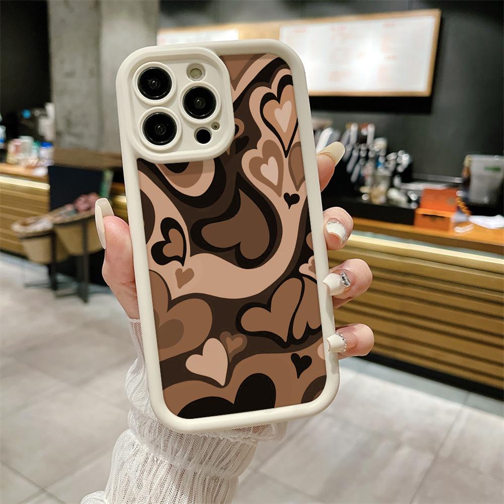 Brown Love Phone Case for iPhone 16 15 14 13 12 11 Pro/ Max/Plus Anti-Fingerprint Anti-Shock Rear Cover