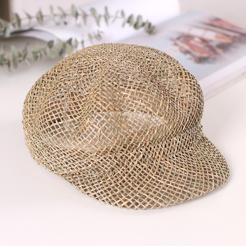 Cappello da Uomo/Donna Estivo Sottile in Paglia Intrecciato a Mano Moda Berretto Newsboy Cappello da Pittore Berretto Lavorato a Maglia con Cordino Cappello di Paglia Traspirante per la Spiaggia