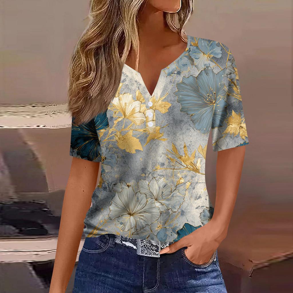 Women's Blouse Fashionable And Casual Short-Sleeved Printed T-shirt Top