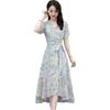 Plus Size Women's Floral V-Neck Tie-Waist A-Line Summer Dress with Irregular Hem