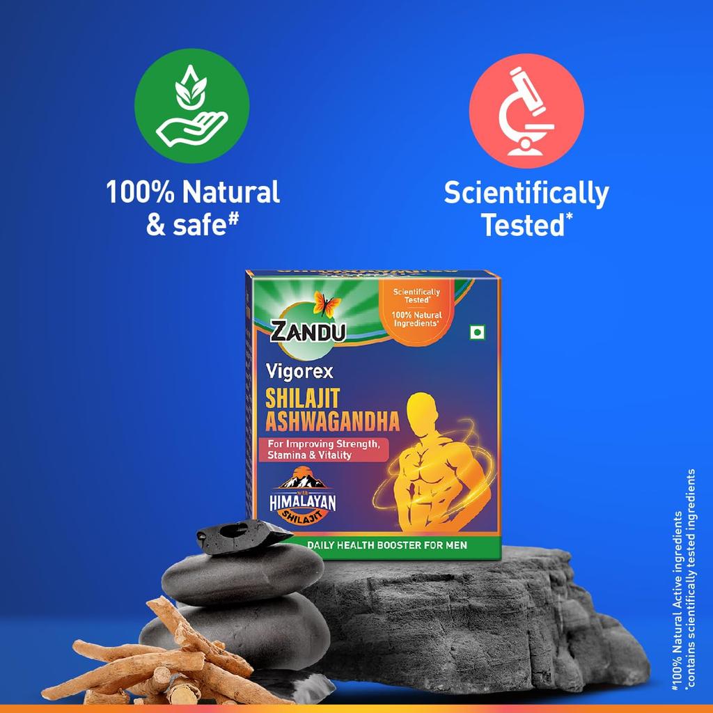 Zandu Vigorex Shilajit Ashwagandha Capsules For Men Vitality Energy Support Daily Wellness Supplement Pack Of 1 60 Capsules