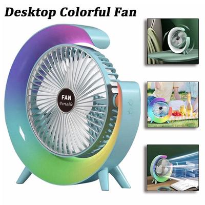 3 Hız Serin Renkli Fan USB Şarj Sessiz Elektrikli Fan Masaüstü Döngüsü Sessiz Düşük Gürültü Parlak Ayarlanabilir Ev Ofis