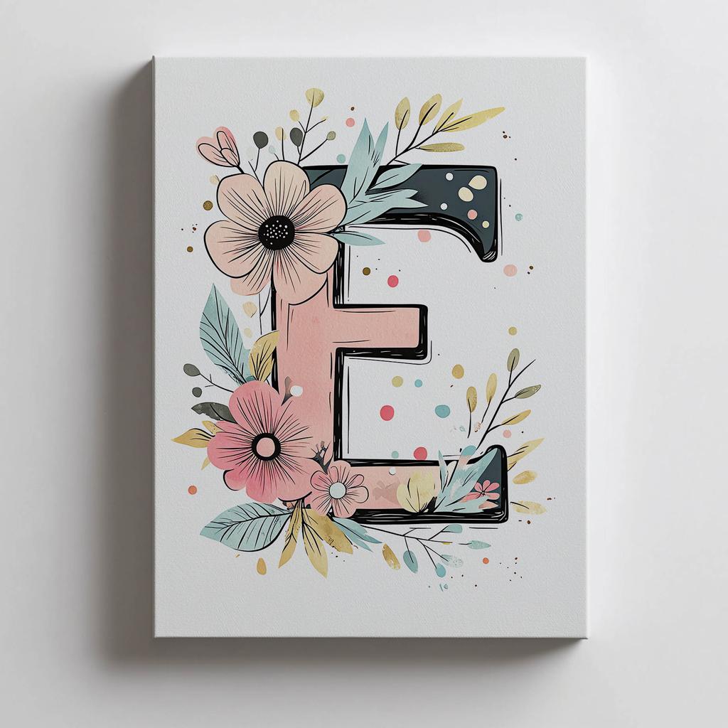 Plakat Kwiatowa Litera E Plakat Kwiatowa Litera E, 70X100 Cm, Rama Drewniana Jasny Dąb, Papier Matowy 230 Gsm