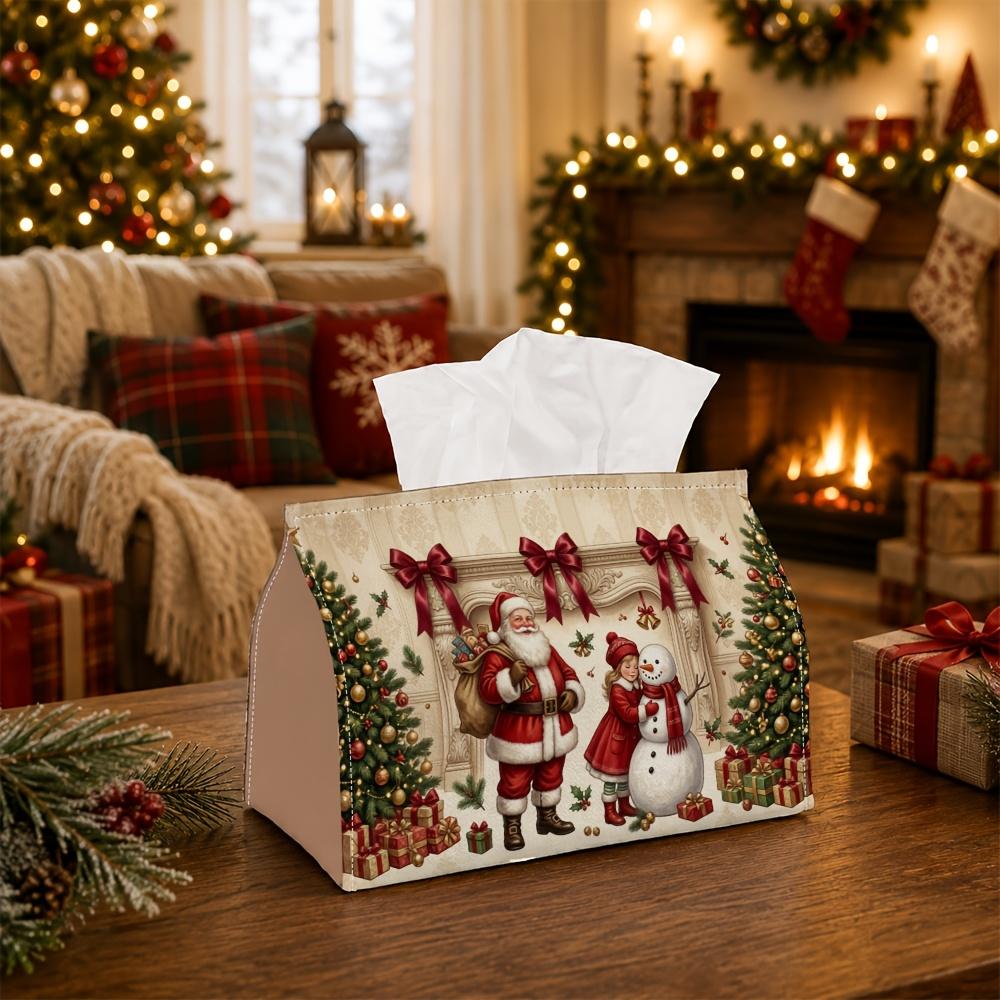 1pc Vintage Nostalgic Classic Tissue Box | Multi-Functional Christmas Napkin Box, Suitable for Home, Christmas Car Decoration Santa Claus Snowman Fire