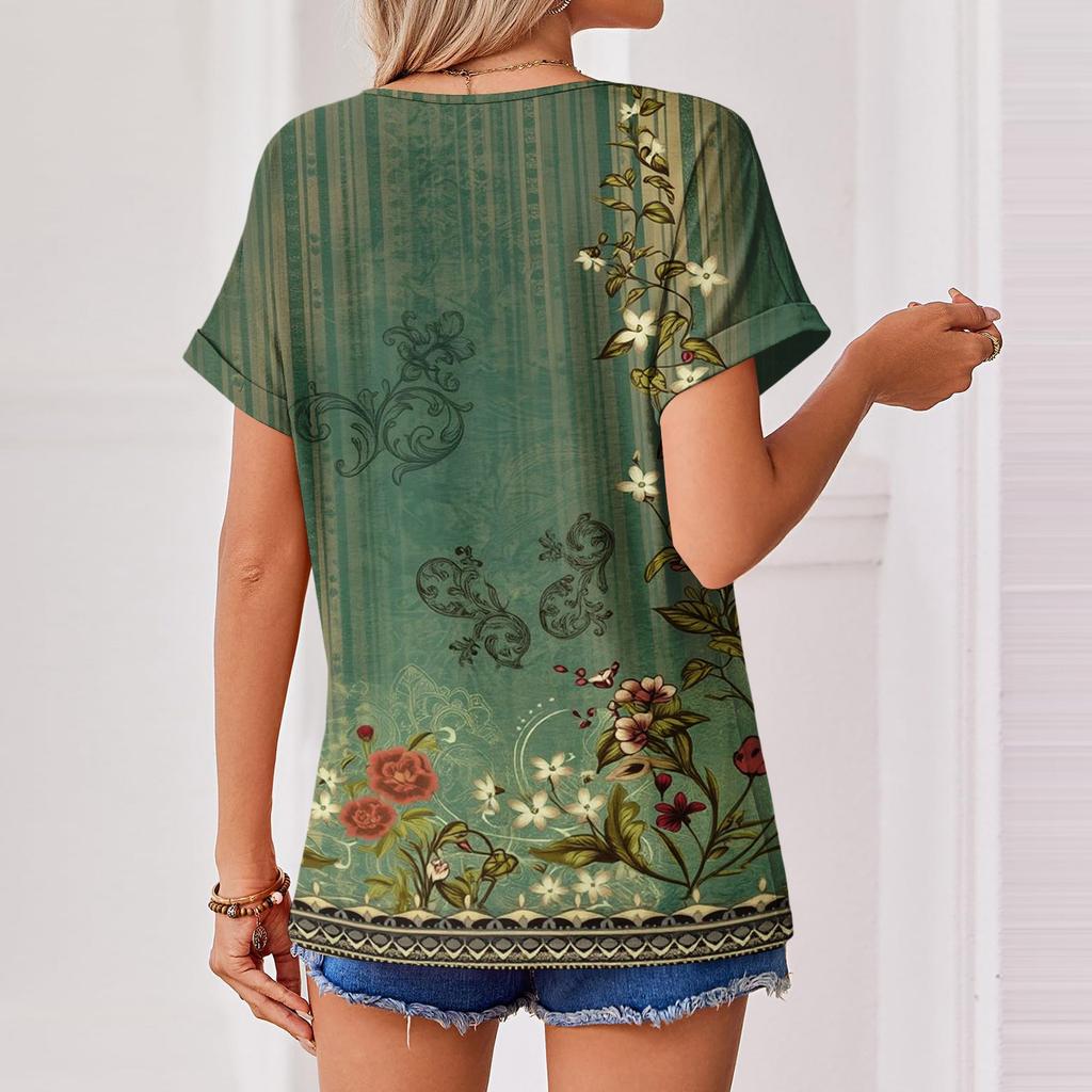 Damen Sommer Oberteile Kurzarm V-Ausschnitt Hemden Lässig Elegant Sommer Blusen Tunika Top