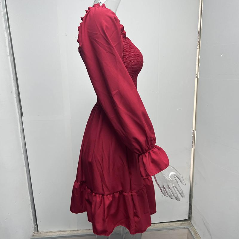 2025 French Minimalist Square-Neck Dress Long-Sleeve High-Waisted Bodycon Dress with Flounced Hem