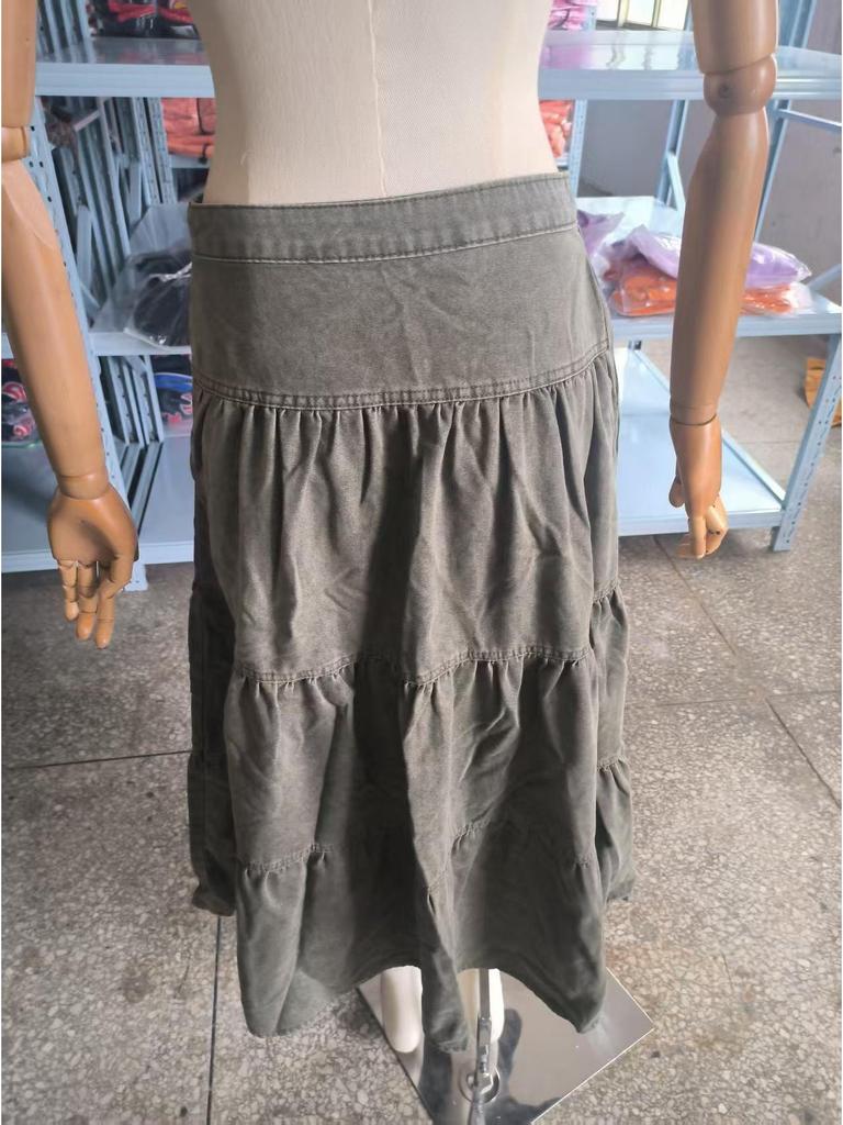 25th Anniversary Bohemian A-line Tiered Denim Midi Skirt