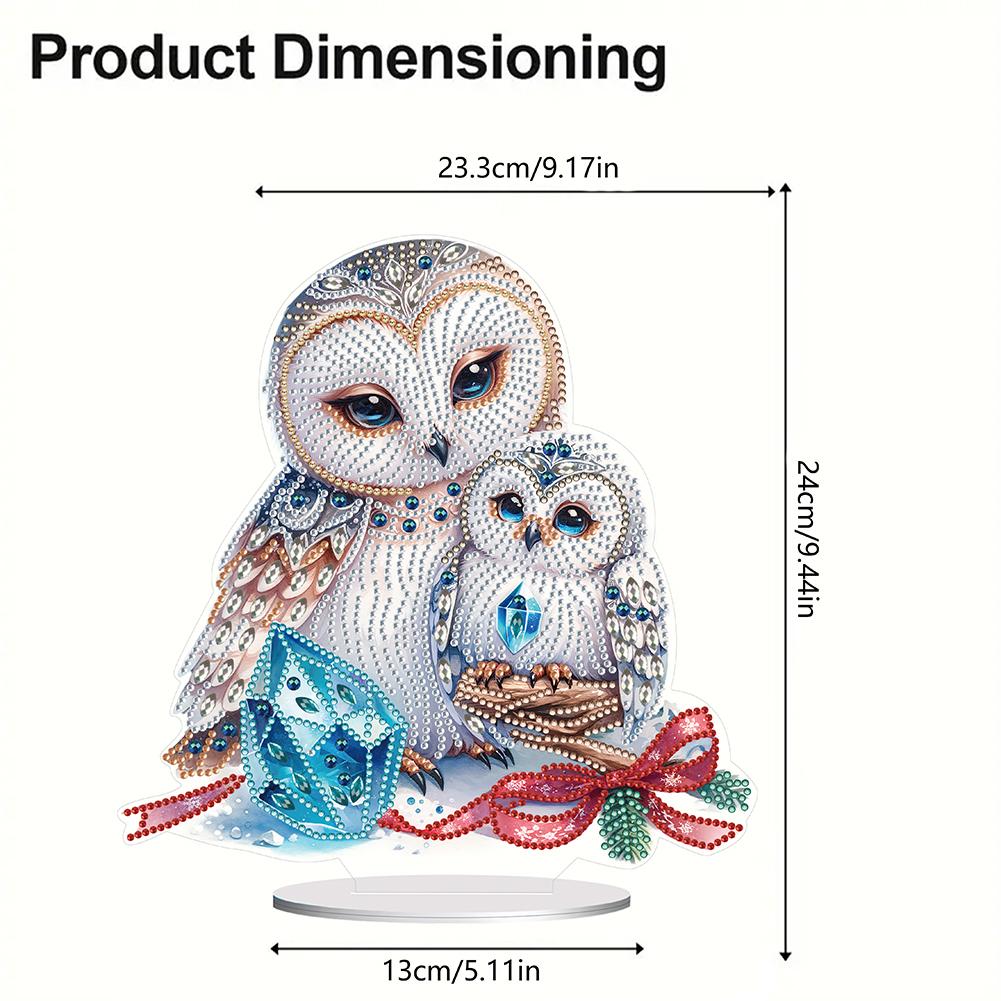 DIY Diamond Painting Ornament Round+Special Shape Acrylic Table Top Winter Owl Ornaments Kit For Room Office Desktop Decor